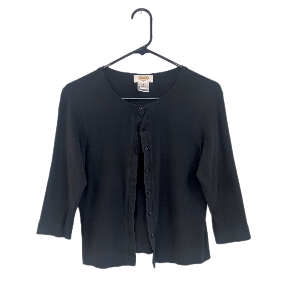 Vtg 90s Parisian Chic Basic Black Button Down 3 Q… - image 2